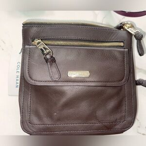Cole Haan Leather X-Body Crossbody Bag Brown NWT Gold Hardware Impeccable 💼